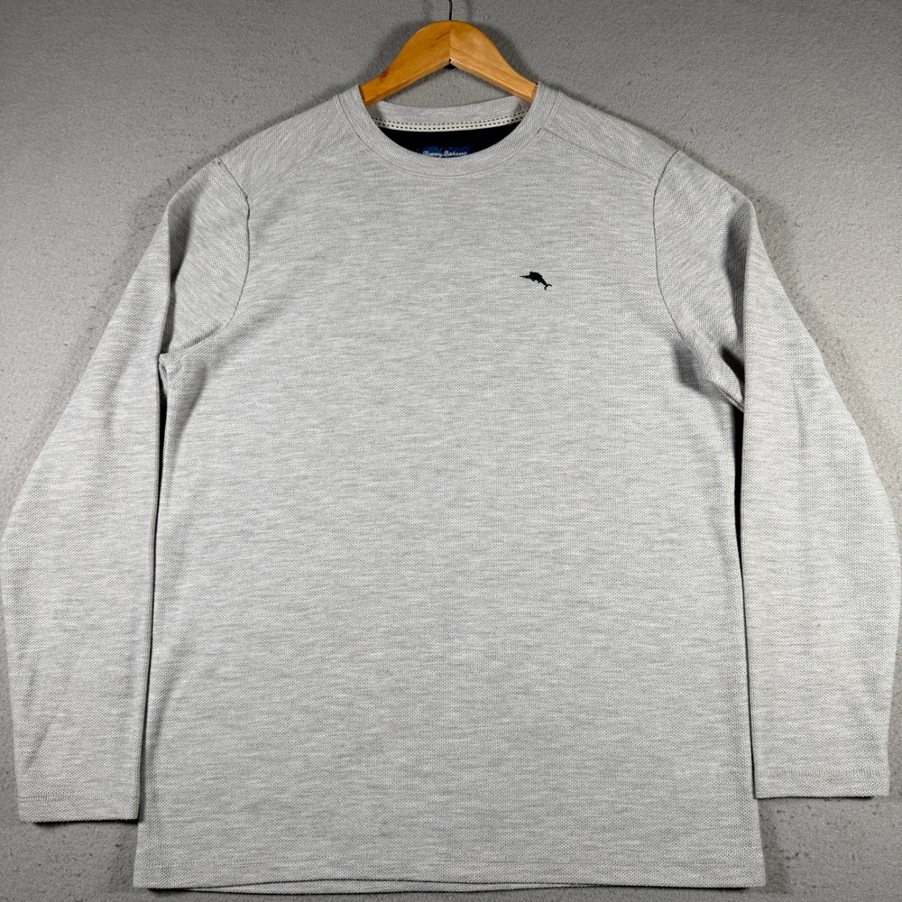 Tommy Bahama Mens Grey Textured Long Sleeve Crew Neck Shirt ZTB97769 Size Medium